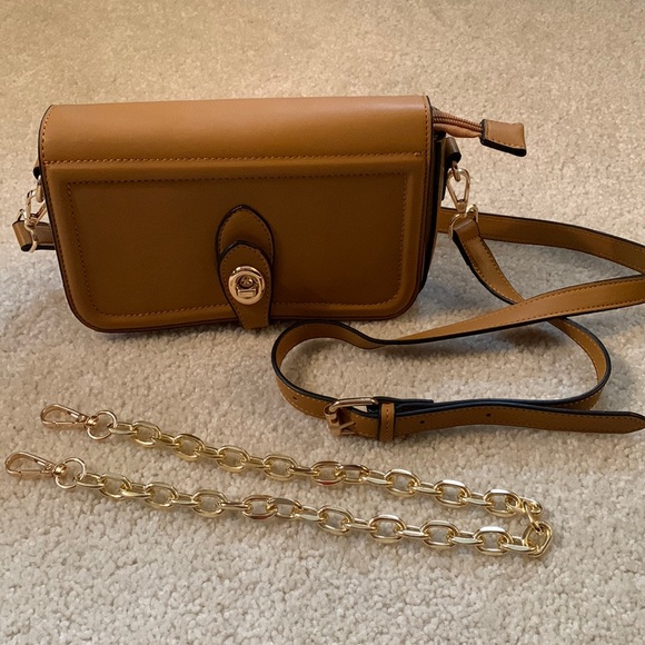 Handbags - Beautiful Mustard Color Vegan Leather Crossbody/purse with strap and gold chain